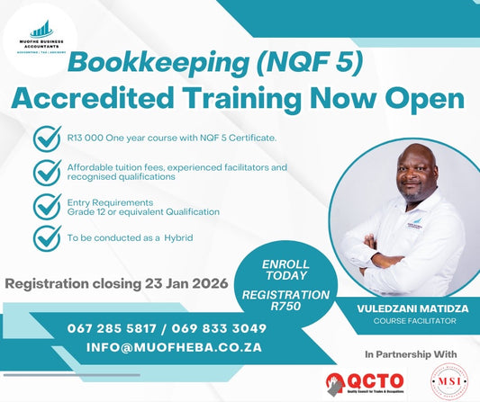 Bookkeeping (NQF 5) Accredited Training Now Open